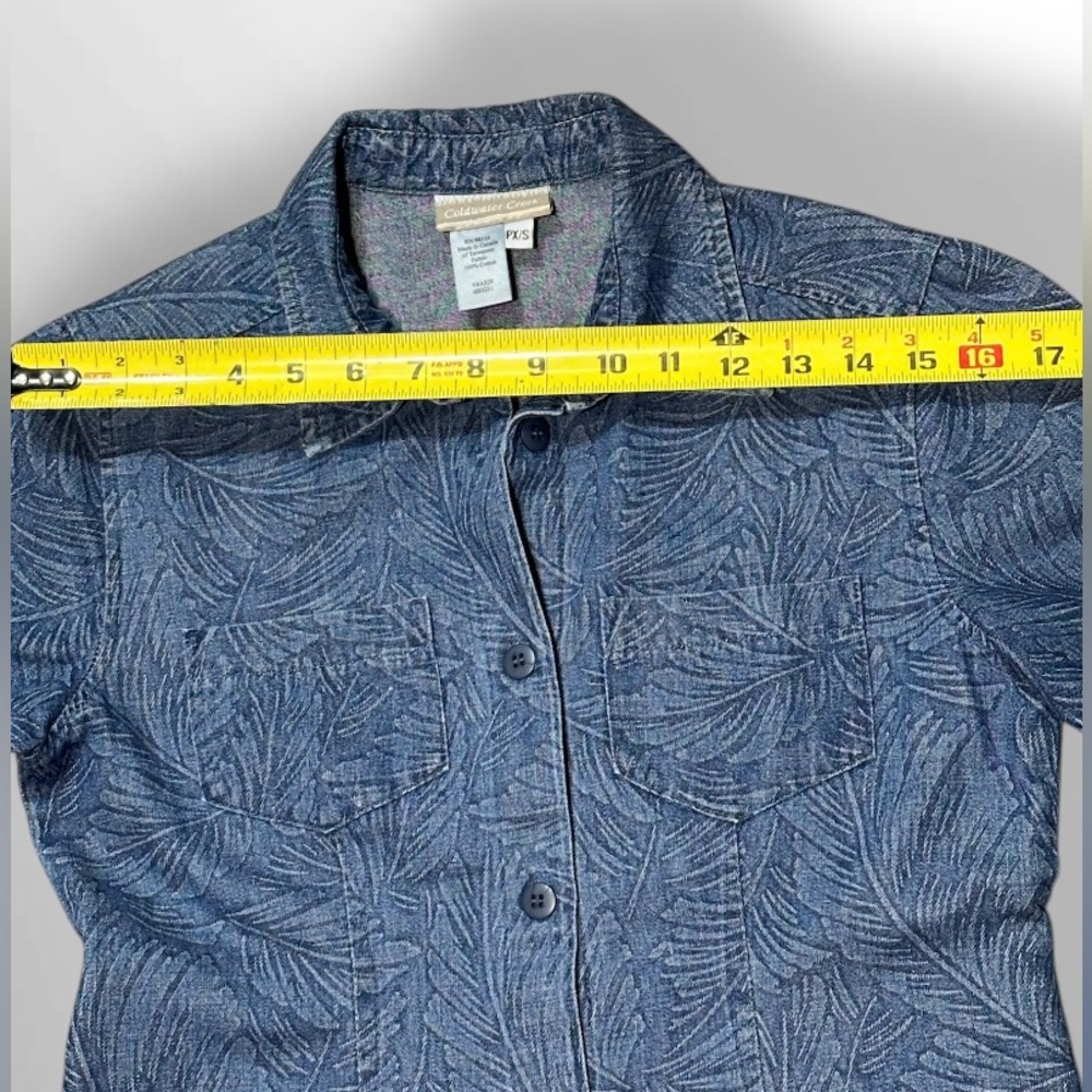 Coldwater Creek Denim Dress Small Floral Print Buttons Long Jean Classic - Picture 4 of 7